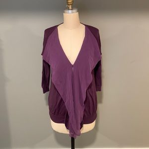 Hinge Silk Ruffle Front Cardigan.